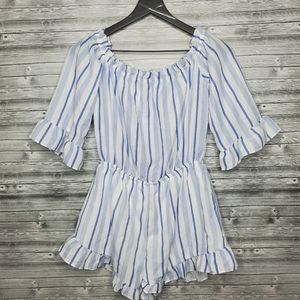 Boutique Romper The Impeccable Pig Off the Shoulder Striped Romper Size Medium